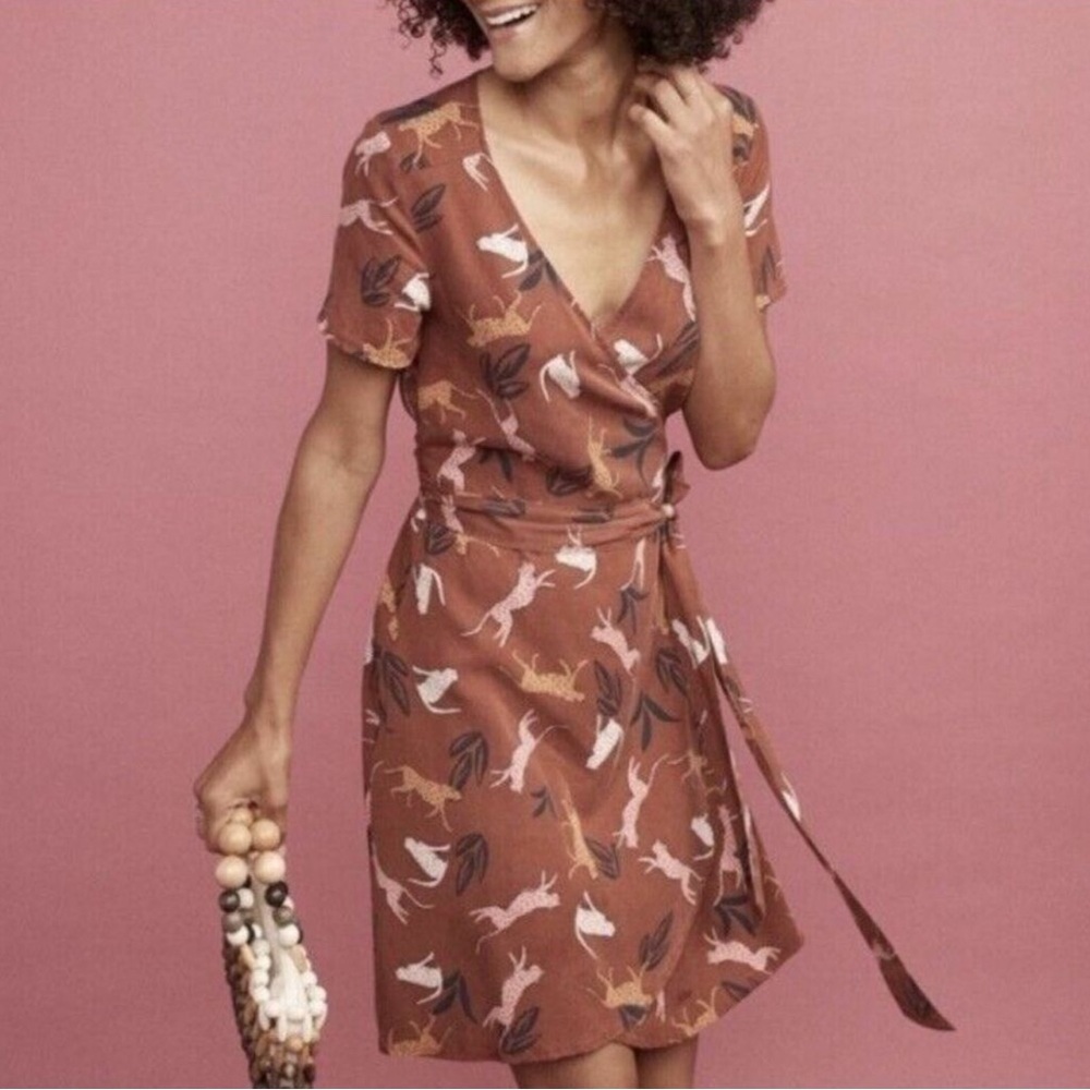 Marine Layer Leonora Cheetah Print Wrap Dress, Fits Like L